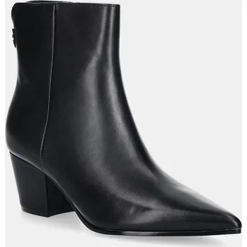 Dámské kozačky Kožené kotníkové boty Guess HALISA dámské, černá barva, na podpatku, FLFHAL LEA10 FLFHAL.LEA10.BLACK 99X, EUR 40