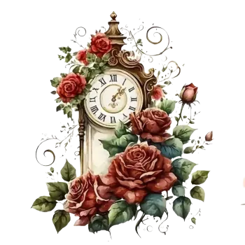 Nášivka Nažehlovací obrázek - hodiny a růže I (17,6 x 22,0 cm)