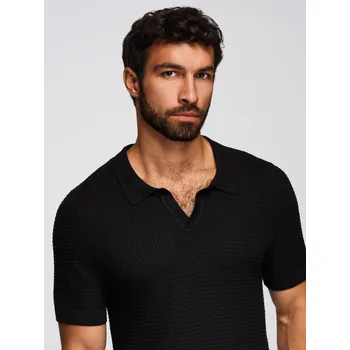 Pánská pletená polokošile bez knoflíků - černá V3 OM-POSS-0157 - XL