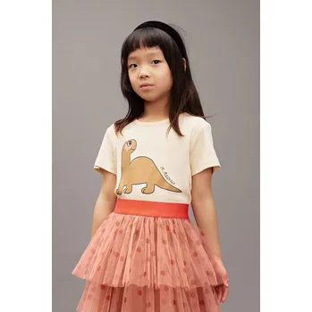 Dětské bavlněné tričko Mini Rodini Dino béžová barva, s potiskem, 25720132 02X, vel. 140-146