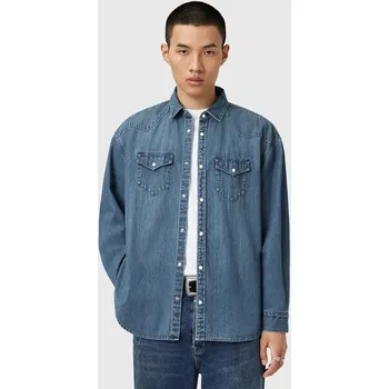 Pánská košile Džínová košile AllSaints FENTON pánská, modrá barva, relaxed, s klasickým límcem, M054SD 55J, vel. M