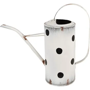 Konev Bílá dekorační plechová konev s černými puntíky – 36x13x34 cm