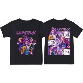 Dívčí tričko KPop Demon Hunters (Lovkyně démonů) KPop Demon Hunters dívčí tričko s oboustranným potiskem Barva: Černá, Velikost: 100