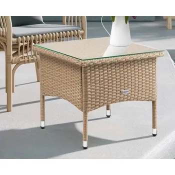 Obývací pokoj Polyratanový odkládací stolek 50x50x45cm | šedobéžový