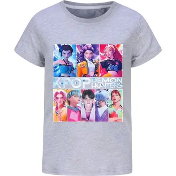 KPop Demon Hunters (Lovkyně démonů) KPop Demon Hunters bavlněné tričko s potiskem postav Barva: Šedá, Velikost: 160