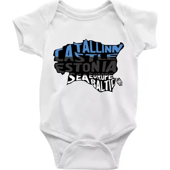 Kojenecký body Mapy - názvy měst - Estonsko - Body kojenecké s krátkým rukávem - Krátký r. 18-24 měs ( Bílá )
