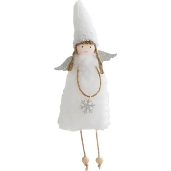 Vánoce Flamenco Mystique Anděl na vánoční stromek, bílý a stříbrný, z dřeva a plastu, 26x10 cm