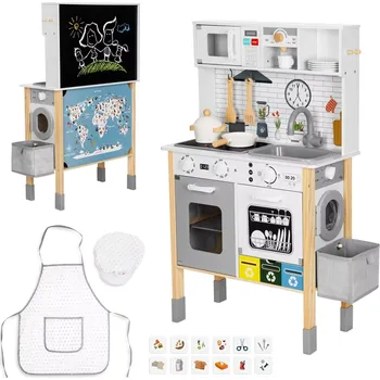 Dětská kuchyňka Dřevěná interaktivní kuchyňka 9v1 s pračkou a tabulí Woopie Green