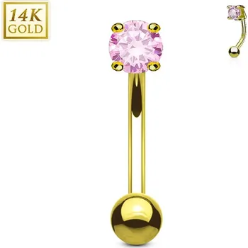 Piercing Zlatý piercing do obočí - zirkon, Au 585/1000 (růžová)