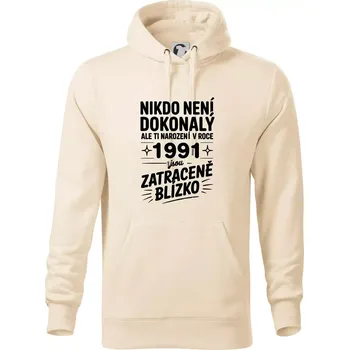 Pánská mikina Nikdo není dokonalý ale ti narození v roce 1991 jsou zatraceně blízko - Mikina pánská Cape s kapucí - 2XL ( Mandlová )