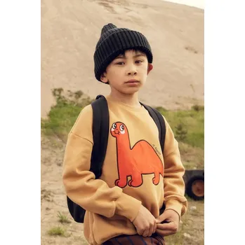 Chlapecká mikina Dětská bavlněná mikina Mini Rodini Dino 25720133 hnědá 82X, vel. 140-146