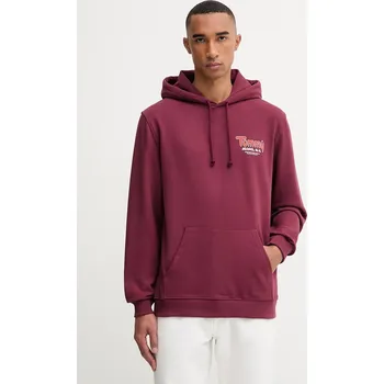 Pánská mikina Bavlněná mikina Tommy Jeans pánská, vínová barva, s kapucí, s potiskem, DM0DM22086 83X, vel. S