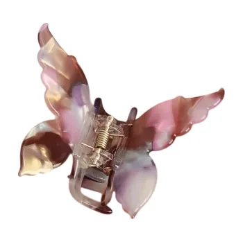 Acetátový motýlí drápek do vlasů 7,5x6,2 cm Hnědo-růžová francouzská retro elegantní sponka Dámské vlasové doplňky Plastová ozdoba Styling