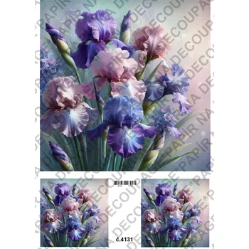 Umělecký papír Rýžový a soft papír na decoupage - Kosatce - KB04131 Materiál: Soft, Rozměr: A4