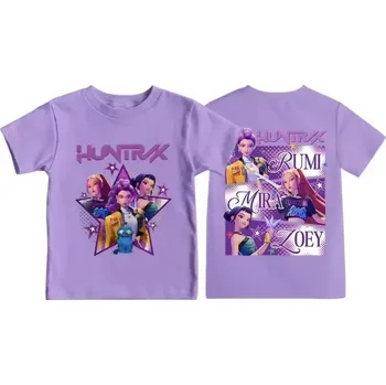 Dívčí tričko KPop Demon Hunters (Lovkyně démonů) KPop Demon Hunters dívčí tričko s oboustranným potiskem Barva: Fialová, Velikost: 150