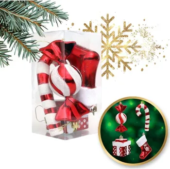 Vánoční ozdoba Flamenco Mystique Komplet vánočních ozdob cukrovinek 4 ks xl červené v balení bsn51.