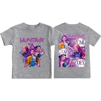 Dívčí tričko KPop Demon Hunters (Lovkyně démonů) KPop Demon Hunters dívčí tričko s oboustranným potiskem Barva: Šedá, Velikost: 100