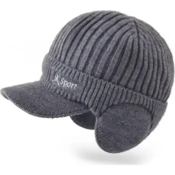 Čepice Zimní čepice s kšiltem a náušníky - šedá