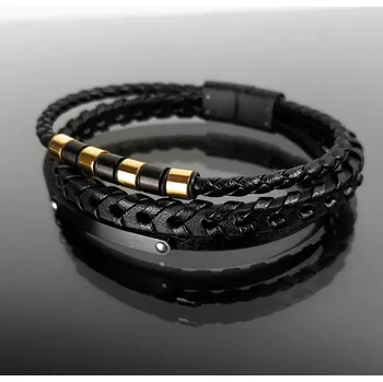 Náramek Exkluzivní pánský náramek z kůže a oceli, balený v dárkové krabičce č. 1308