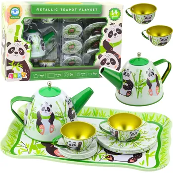 Dětská kuchyňka Dětská kovová čajová souprava s motivem pandy 14 dílů