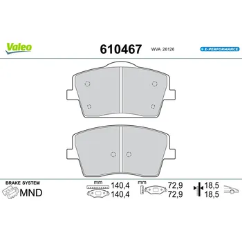 Brzdová destička Sada brzdových destiček, kotoučová brzda VALEO 610467