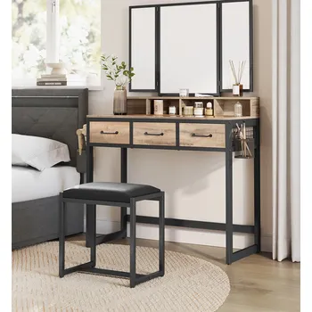 Toaletní stolek Toaletní stolek s trojitým zrcadlem | hnědá a černá