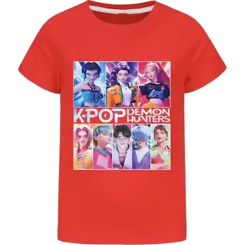 KPop Demon Hunters (Lovkyně démonů) KPop Demon Hunters bavlněné tričko s potiskem postav Barva: Červená, Velikost: 170