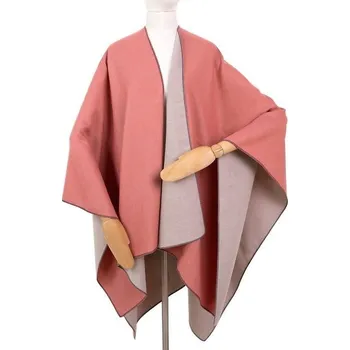 Dámský svetr Art Of Polo Stylové dámské teplé pončo 23449 Eris Velikost: UNI, Barva: šedo-růžová