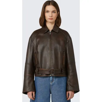 Dámský kabát Dámská kožená bunda MaxMara EGIZIO 2525446011 hnědá Velikost: 40