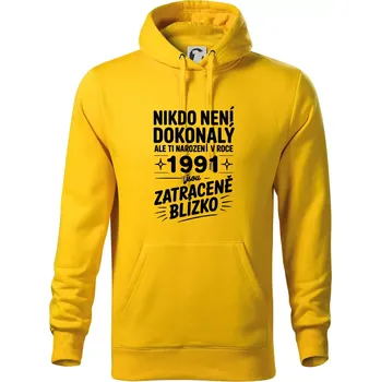 Pánská mikina Nikdo není dokonalý ale ti narození v roce 1991 jsou zatraceně blízko - Mikina pánská Cape s kapucí - S ( Žlutá )