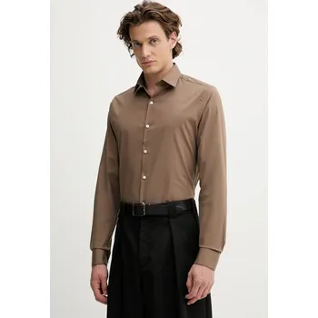 Pánská košile Košile Calvin Klein pánská, hnědá barva, slim, s klasickým límcem, LV019EU037 84X, vel. 40