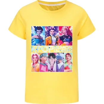 KPop Demon Hunters (Lovkyně démonů) KPop Demon Hunters bavlněné tričko s potiskem postav Barva: Žlutá, Velikost: 130