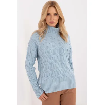 Dámský svetr Rolákový svetr s ažurovým vzorem model 44500 světle modrý