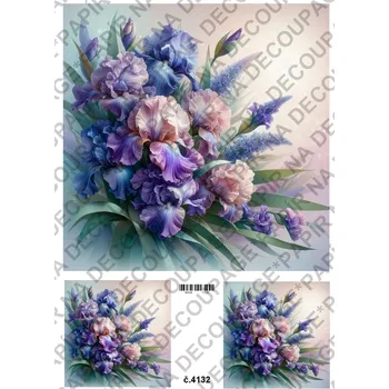 Umělecký papír Rýžový a soft papír na decoupage - Kosatce - KB04132 Materiál: Soft, Rozměr: A4