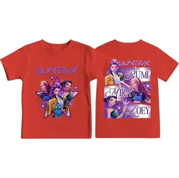 Dívčí tričko KPop Demon Hunters (Lovkyně démonů) KPop Demon Hunters dívčí tričko s oboustranným potiskem Barva: Červená, Velikost: 150