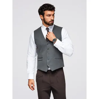 Pánská vesta Pánská obleková vesta s klasickými detaily a podšívkou - grafitová V3 OM-BLZV-0142 - L