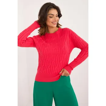 Dámský svetr Klasický svetr se vzorem model 38200 korálový