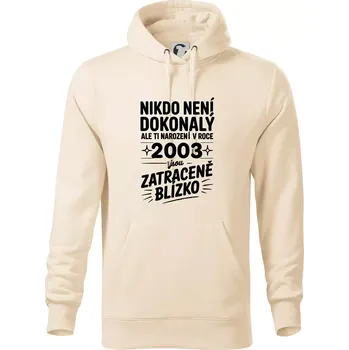Pánská mikina Nikdo není dokonalý ale ti narození v roce 2003 jsou zatraceně blízko - Mikina pánská Cape s kapucí - 5XL ( Mandlová )