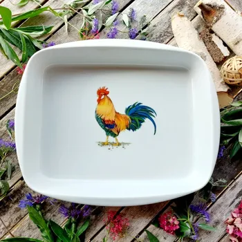 LINKA zapékací mísa 37 cm, barevný kohout, Thun 1794 (Porcelánová mísa 2. jakost)