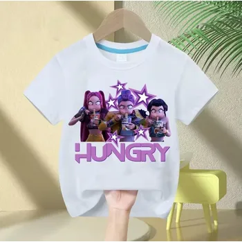 Dívčí tričko KPop Demon Hunters (Lovkyně démonů) KPop Demon Hunters dětské tričko černé nebo bílé s potiskem (Huntrix) Barva: bílá (6), Velikost: 100