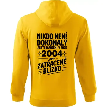 Pánská mikina Nikdo není dokonalý ale ti narození v roce 2004 jsou zatraceně blízko - Mikina s kapucí na zip trendy zipper - 3XL ( Žlutá )