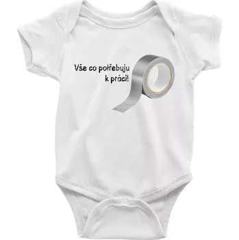 Kojenecký body Vse co potřebuju k práci - Lepící páska - Body kojenecké s krátkým rukávem - Krátký r. 6-12 mes ( Bílá )