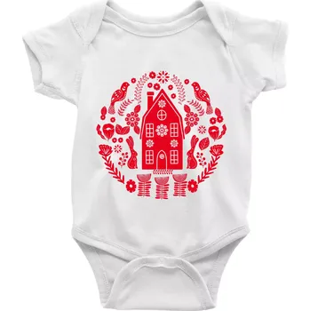 Kojenecký body Domov se zajíci folklór - Body kojenecké s krátkým rukávem - Krátký r. 18-24 měs ( Bílá )