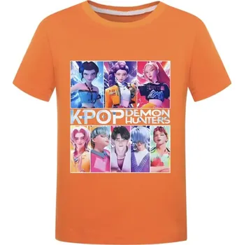 KPop Demon Hunters (Lovkyně démonů) KPop Demon Hunters bavlněné tričko s potiskem postav Barva: Oranžová, Velikost: 110
