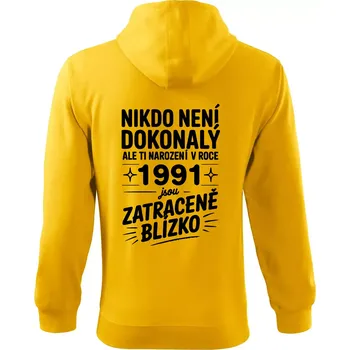 Pánská mikina Nikdo není dokonalý ale ti narození v roce 1991 jsou zatraceně blízko - Mikina s kapucí na zip trendy zipper - M ( Žlutá )