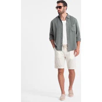 Pánské krátké šortky ze lněné směsi - krémové V2 OM-SRCS-0131 - S