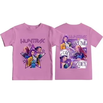 Dívčí tričko KPop Demon Hunters (Lovkyně démonů) KPop Demon Hunters dívčí tričko s oboustranným potiskem Barva: Růžová, Velikost: 100