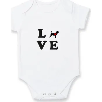 Kojenecké oblečení Bígl love - Body kojenecké s krátkým rukávem - Krátký r. 6-12 mes ( Bílá )