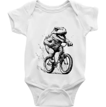 Kojenecký body Naštvaný Dinosaurus na kole - Body kojenecké s krátkým rukávem - Krátký r. 18-24 měs ( Bílá )