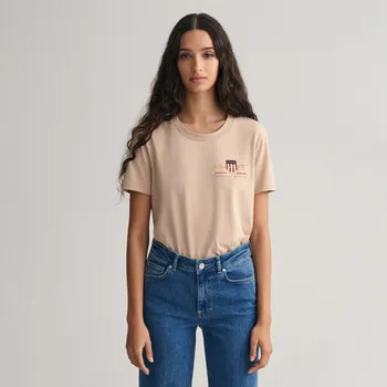 Dámské Tričko s krátkým rukávem GANT ARCHIVE SHIELD SS T-SHIRT 4200417.277 – Béžová L